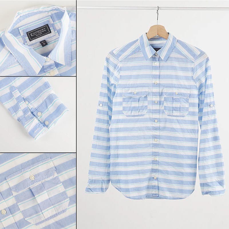 Kemeja Kotak Kotak Blue Stripe Original Express Branded