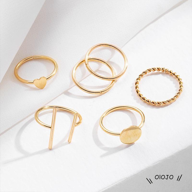 【COD】6pcs / Set Cincin Geometris Bahan Alloy Gaya Vintage