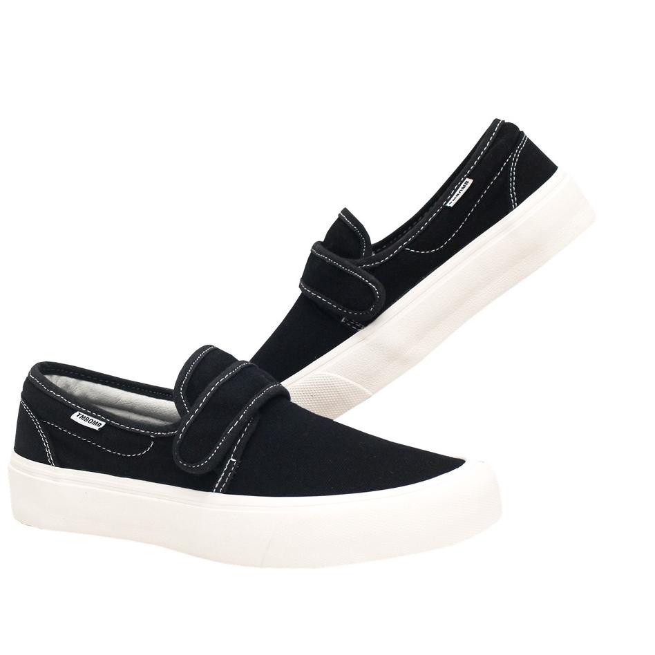 LANGSUNG KIRIM.. SEPATU TIMEBOMB VULCANIZED | SLIPON VELCRO V1 | BLACK - WHITE