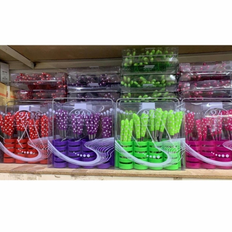 HK- Tj-357 Sendok Set Makan Polkadot Isi 24 Pcs Packing Mika Untuk Kado