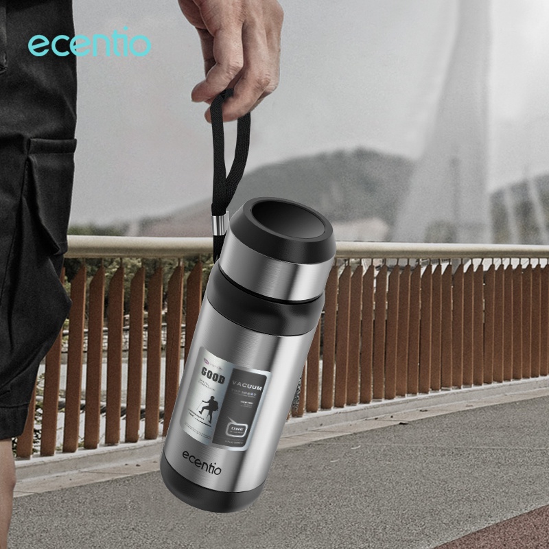 ecentio Thermos 1 liter silver kapasitas besar 1000ml Termos air panas Led Display Botol Minum stainless steel 304 outdoor