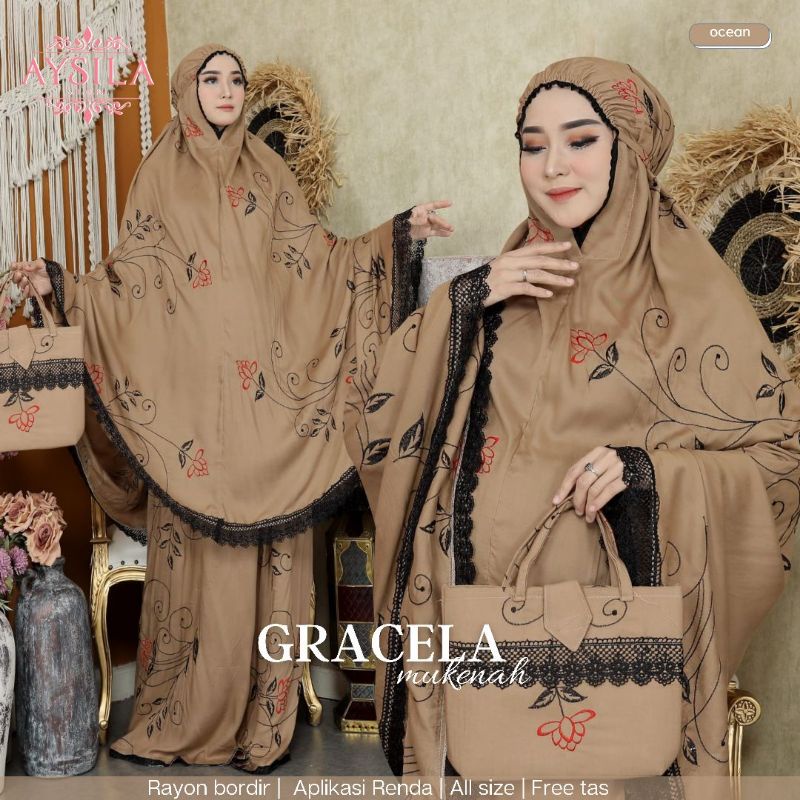 GRACELA MUKENA BAHAN RAYON BORDIR TIMBUL •MUKENA MUSLIMAH•MUKENA TRENDY