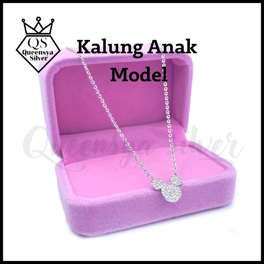 Kalung Perak Anak Mickey Mouse Minnie Mouse Asli Perak Silver 925 Lapis Emas Putih Model Rantai Nori Polos Kilap