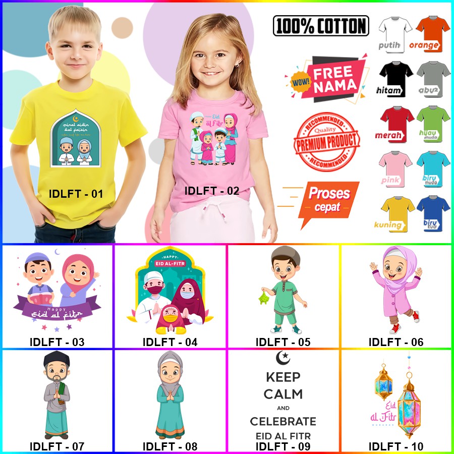 Baju Kaos ANAK DAN DEWASA LEBARAN IDUL FITRI COUPLE (FREE NAMA)