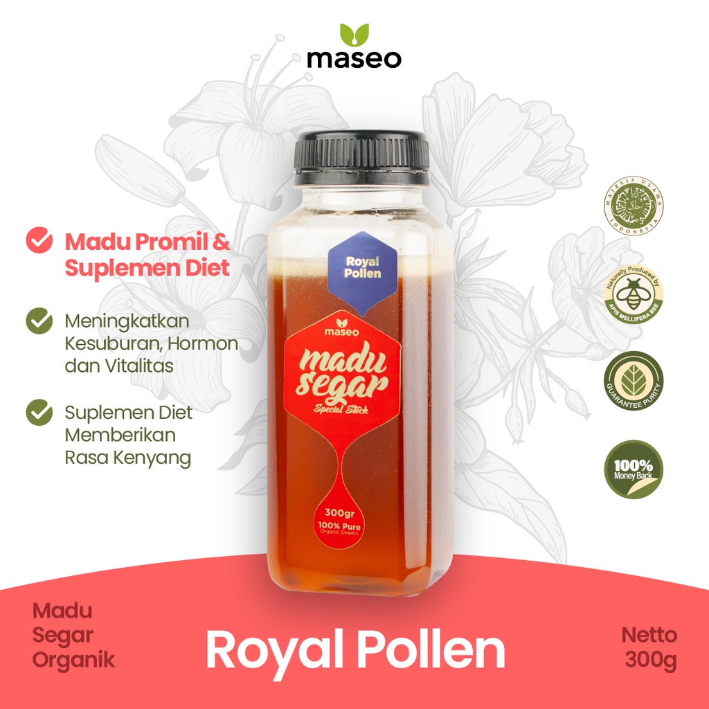 

Madu Promil Royal Pollen Maseo 300gr Madu Murni Asli 100% Royal Jelly Bee Pollen Program Hamil Penyubur Kandungan Suplemen Diet Penurun Berat Badan Detox Detoks Anti Alergi Penurun Kolestrol Perbaiki Sel Pasca Operasi Fresh Alami Pure Honey