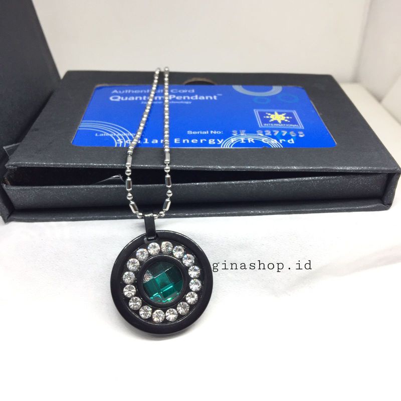 (TERBARU)KALUNG QUANTUM PENTANT LIONTIN BULAT HITAM  PERMATA HIJAU TOSCA BISA COD ✅