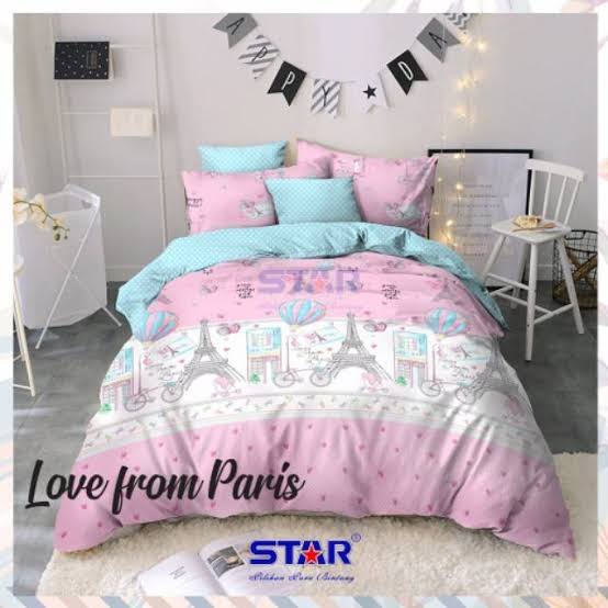 KAIN SPREI METERAN KATUN CVC MOTIF LOVE FROM PARIS