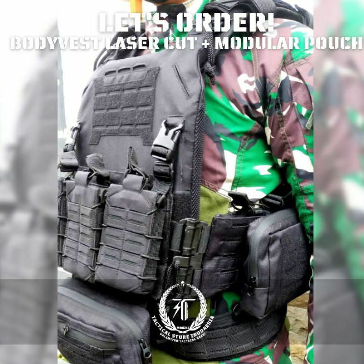 Body Vest Laser Cut Modular Pouch - Bodyvest TNI Polisi Brimob - Rompi Tactical Anti Peluru