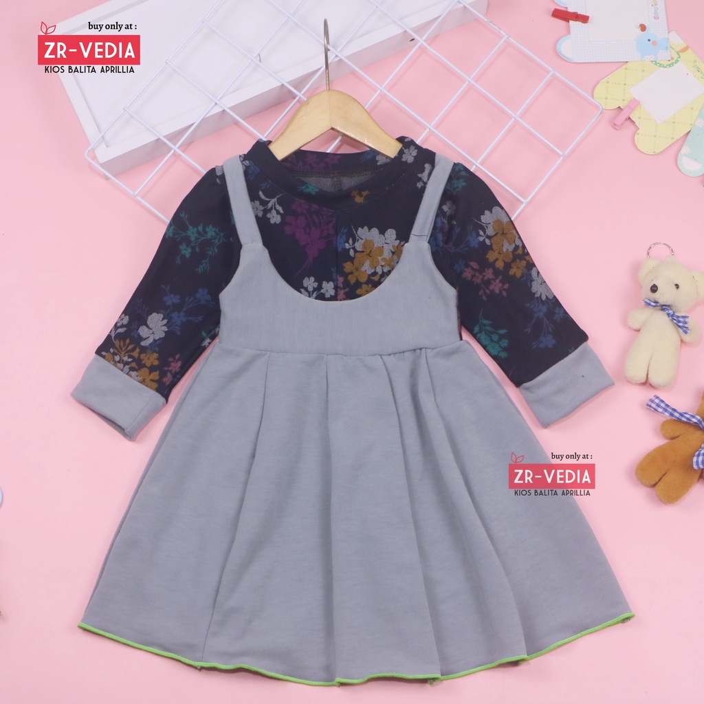 Dress Kiki size 3-4 Tahun / Dres Anak Perempuan Overall Baju Lengan Panjang Gaun Pesta Adem Grosir