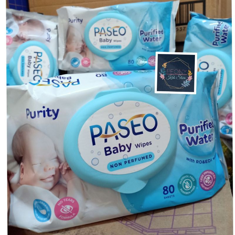 Paseo Purity Baby Wipes Non Perfumed 80s Tisu Tisue Tissue Basah Bayi purified water 80 s