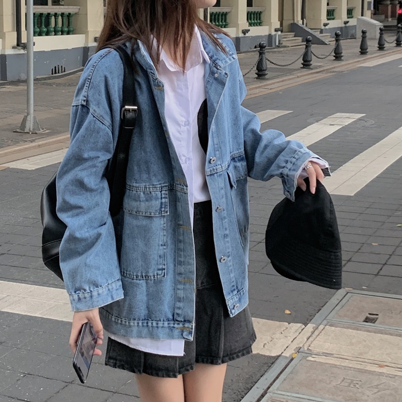 XIAOZHAINV Jaket Denim Korean Style Kasual Jakcet Lengan Panjang 9918