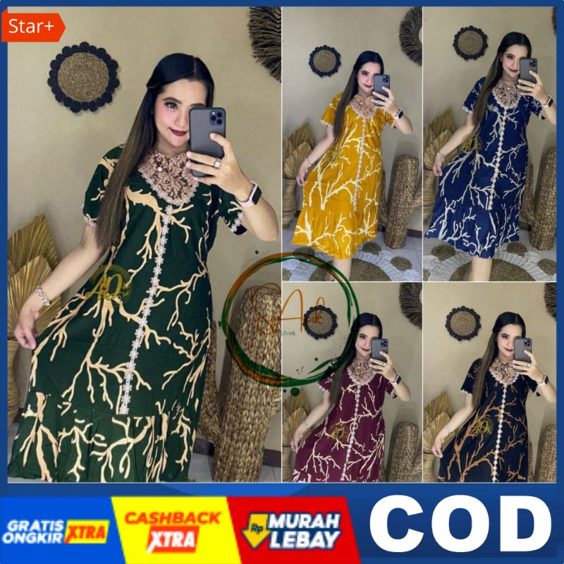 Daster Arab Zeema Renda Motif Akar Mix Brokat Lengan Pendek Wanita Dewasa Busui | Baju Daster Wanita