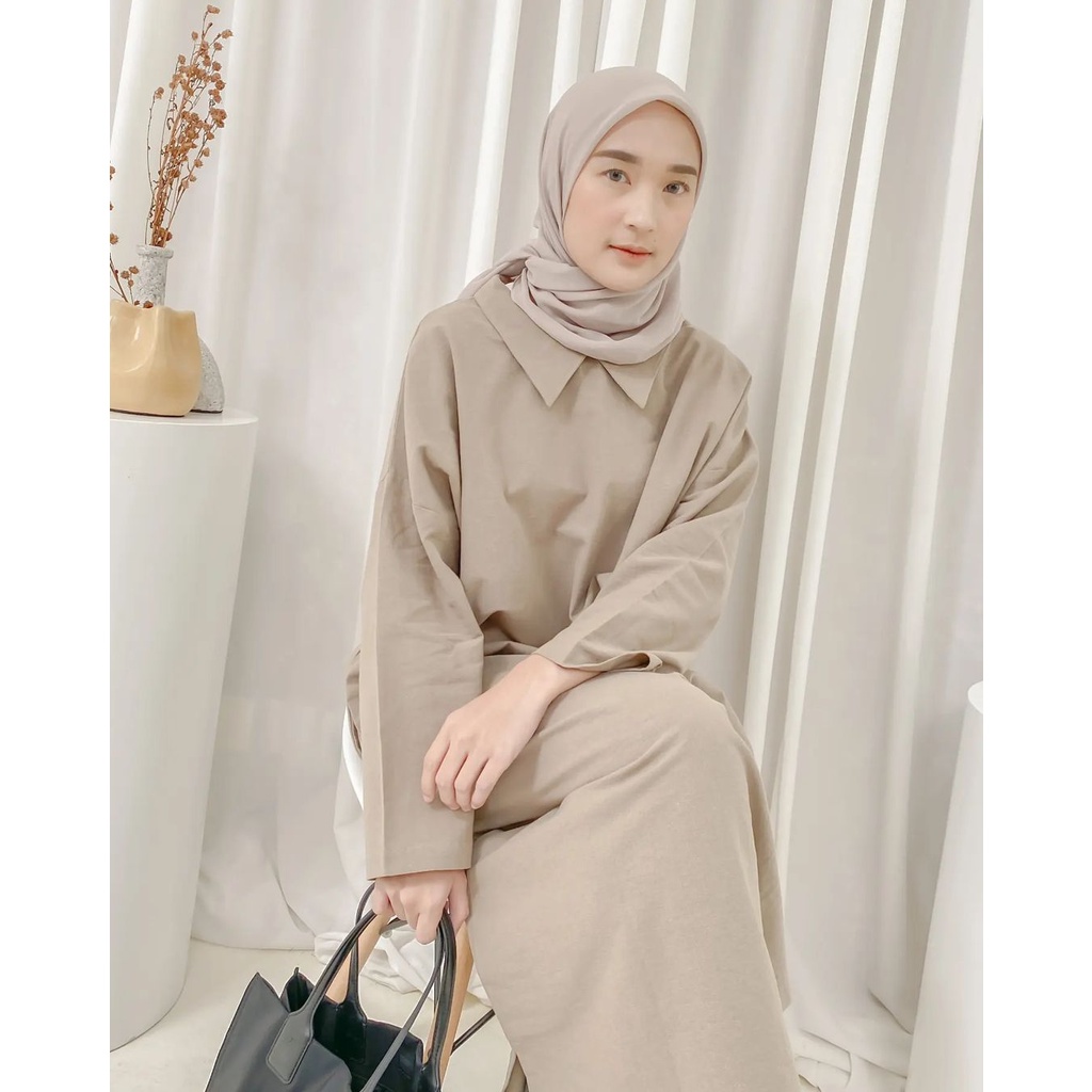 Khansa Midi Dress Wanita Jumbo Size M L XL XXL Bahan Katun Magnolia Premium Import LD 90-120 / Baju Atasan Wanita Tunik Terbaru Korean Style Model Kerah Vintage / Dress Casual Cewek Lebaran Kondangan Outfit Kekinian Mewah / Long Tunic Nude Terlaris