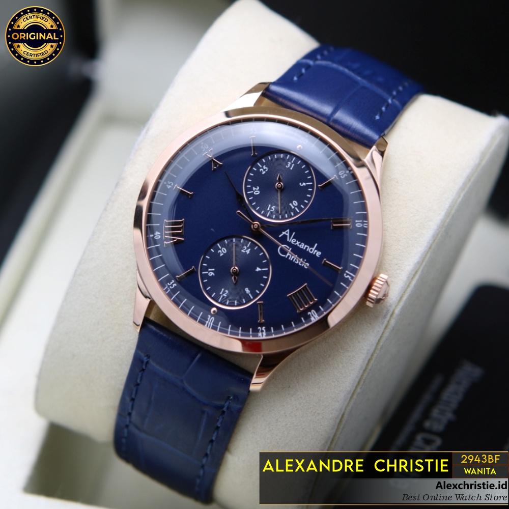 Jam Wanita Alexandre Christie AC 2943 BF Navy Blue Leather Original