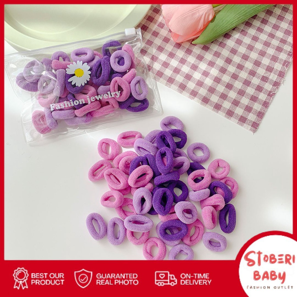 PUNCAK 3.3 stoberi baby - IKAT RAMBUT BON-BON 50PCS Karet Polos Korea Karet Simple Elegan Kuncir Rambut