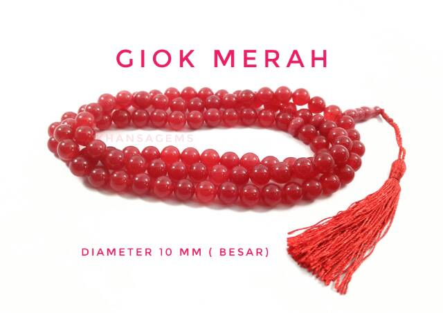 TASBIH BATU RED JADE DIM 10MM ISI 99 BUTIR PERLENGKAPAN IBADAH DZIKIR FASHION MUSLIM RAMADHAN SALE