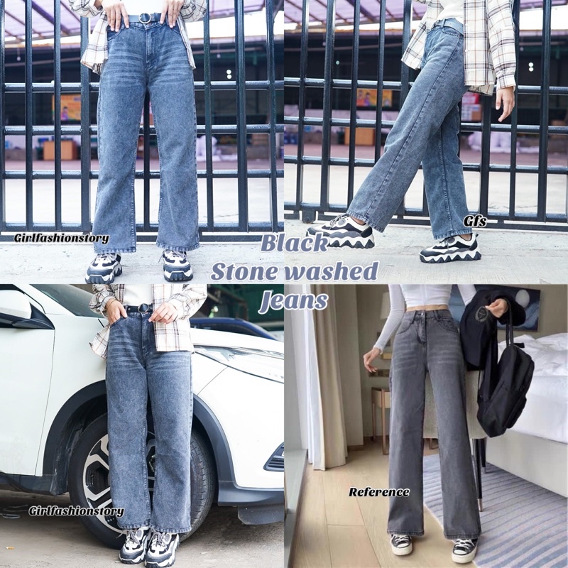 Tq88indonesia Celana Jeans Wanita / VIERLYNE BLACKWASH JEANS / Celana Panjang Jeans Cewek