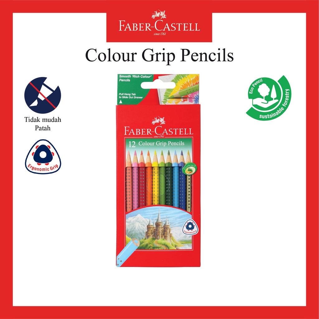 

Pensil Warna Faber Castell Grip Kemasan 12 Warna / Colour Grip Pencils 12