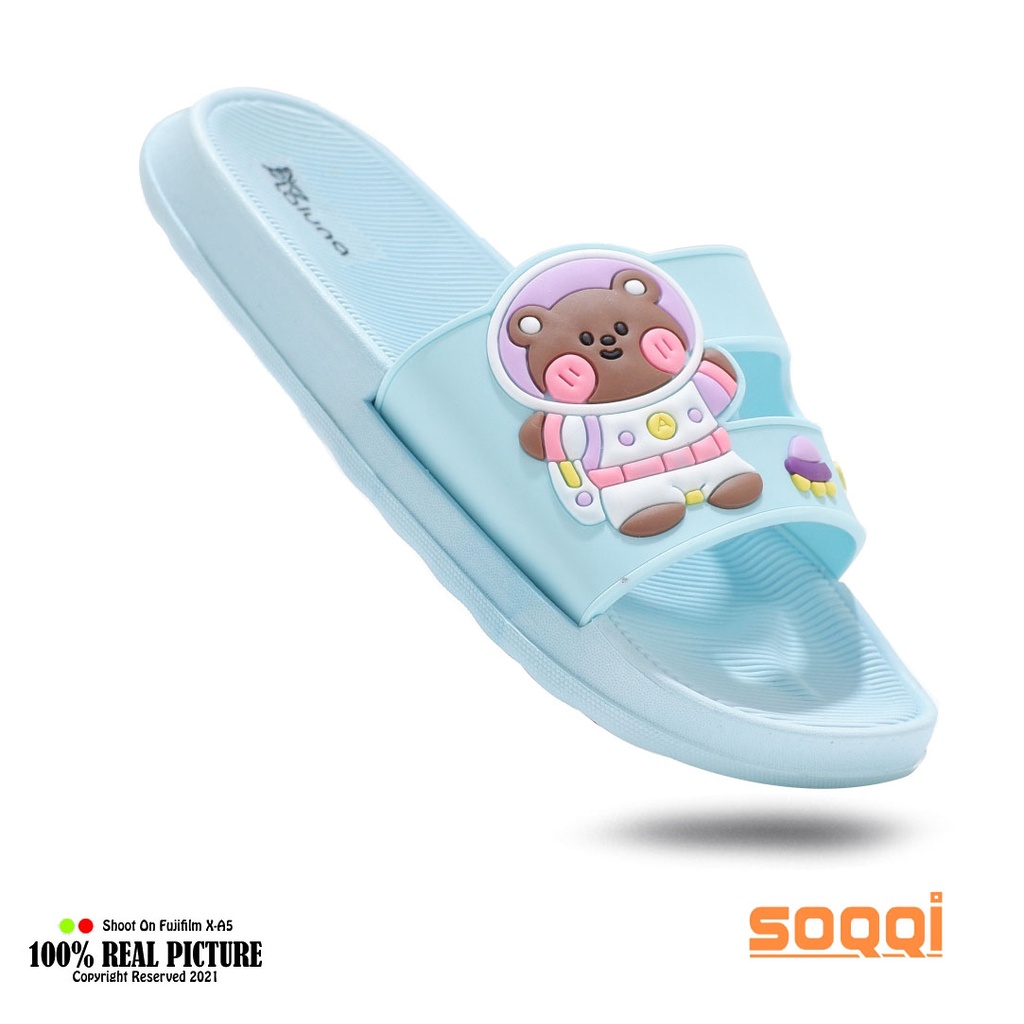 sandal anak perempuan selop import original sendal anak-anak cewek slop karet jelly korea model slip on flat distro umur 5-10 tahun motif beruang LL V202 5T - V202 5K promo lebaran keren cod murah 24-35