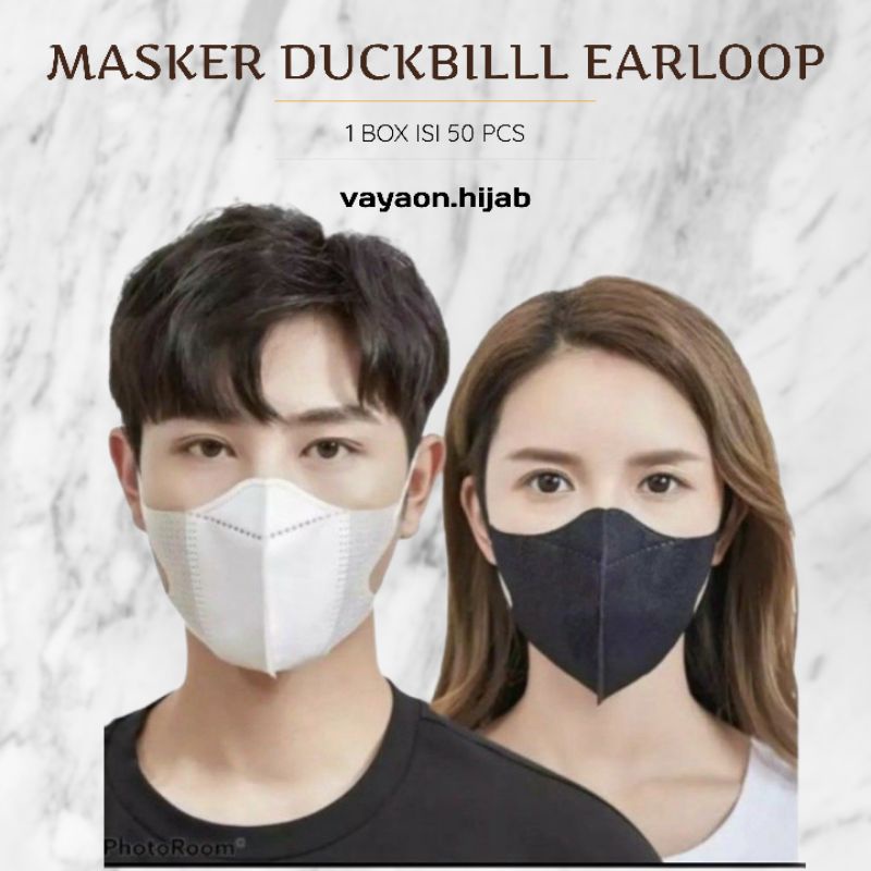 PROMO !!! MASKER DUCKBILL EARLOOP PUTIH / HITAM 3D 3ply ISI 50pcs Setara Mouson