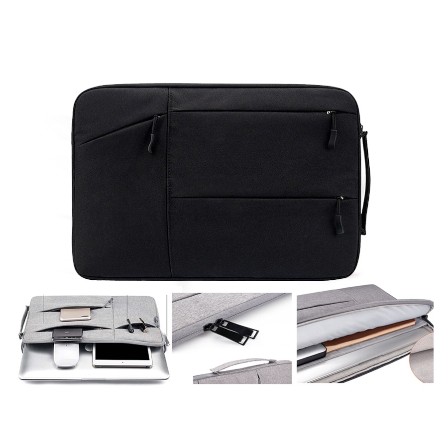 Tas macbook Jinjing Pocket Black Nylon Waterproof 15 16 inch