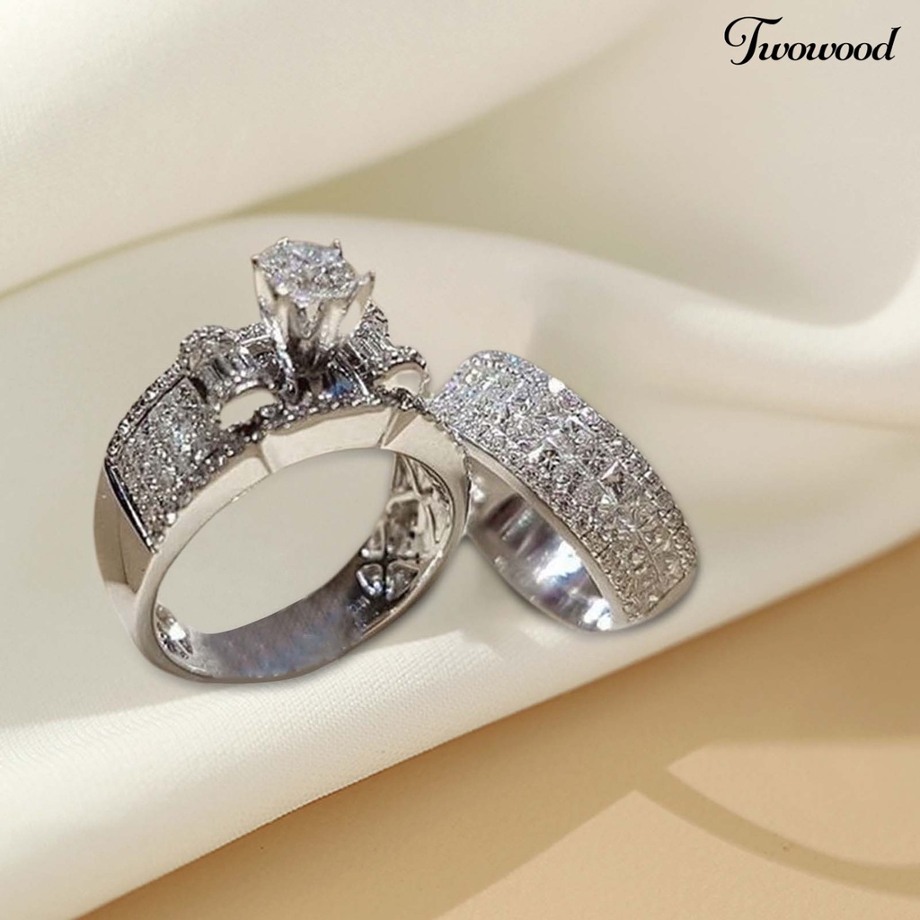 2pcs / Set Cincin Berlian Imitasi Bahan Alloy Untuk Pasangan