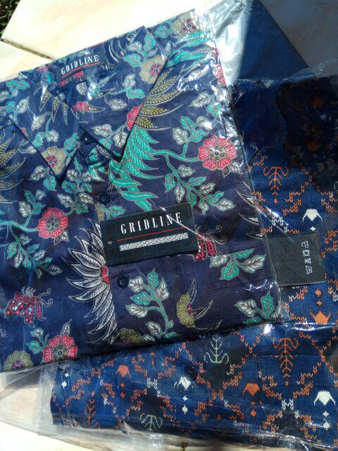 [gridline - R085 Merah] Kemeja Batik Pria Katun Lengan Pendek Regular Merah Maroon