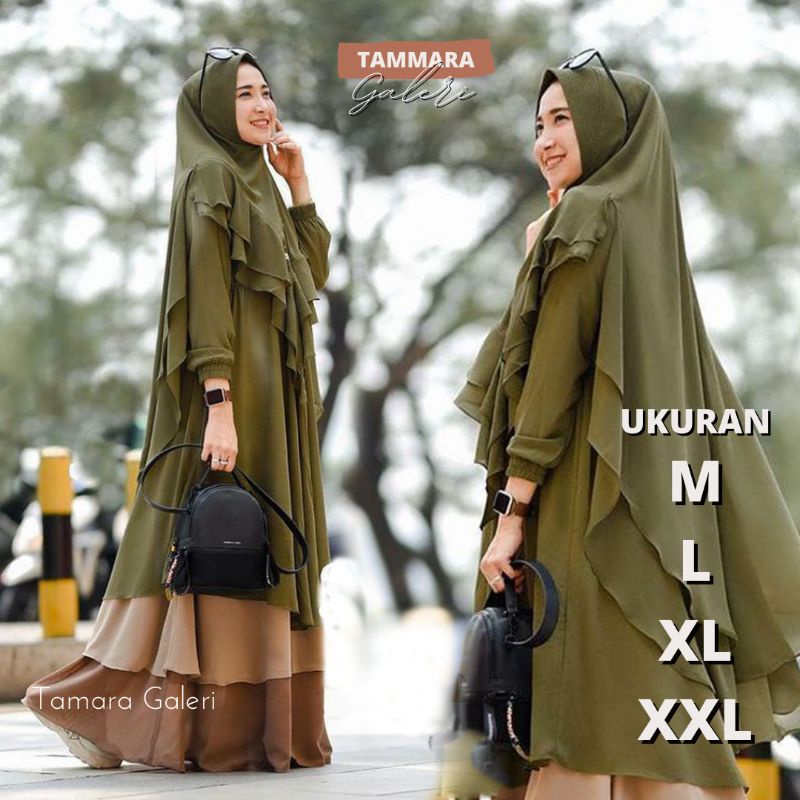 Baju Gamis Wanita Muslim Terbaru 2024 M L XL XXL Havana Syari Set hijab Ceruty Polos Murah