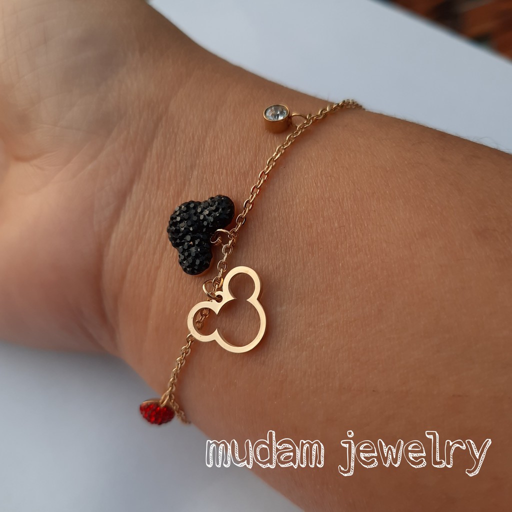 Gelang Tangan Rantai Titanium Minnie  Dengan Kristal Artifisial