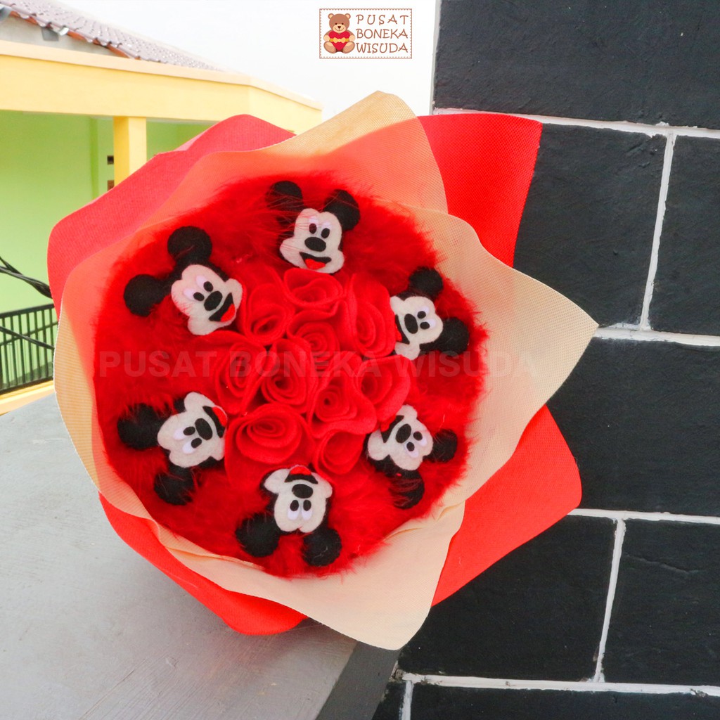 Bunga Boneka Mikey Mouse Miki Mos Buket Karakter Buket Wisuda/Anniversary/Ultah/Hadiah/Souvenir/Kado