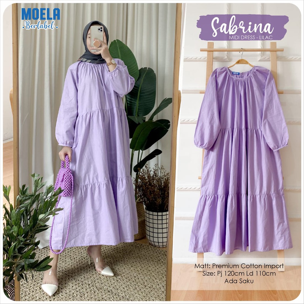 Midi Dress MOELA ori Sabrina LD 110cm bigsize Jumbo polos gamis hijab casual daily