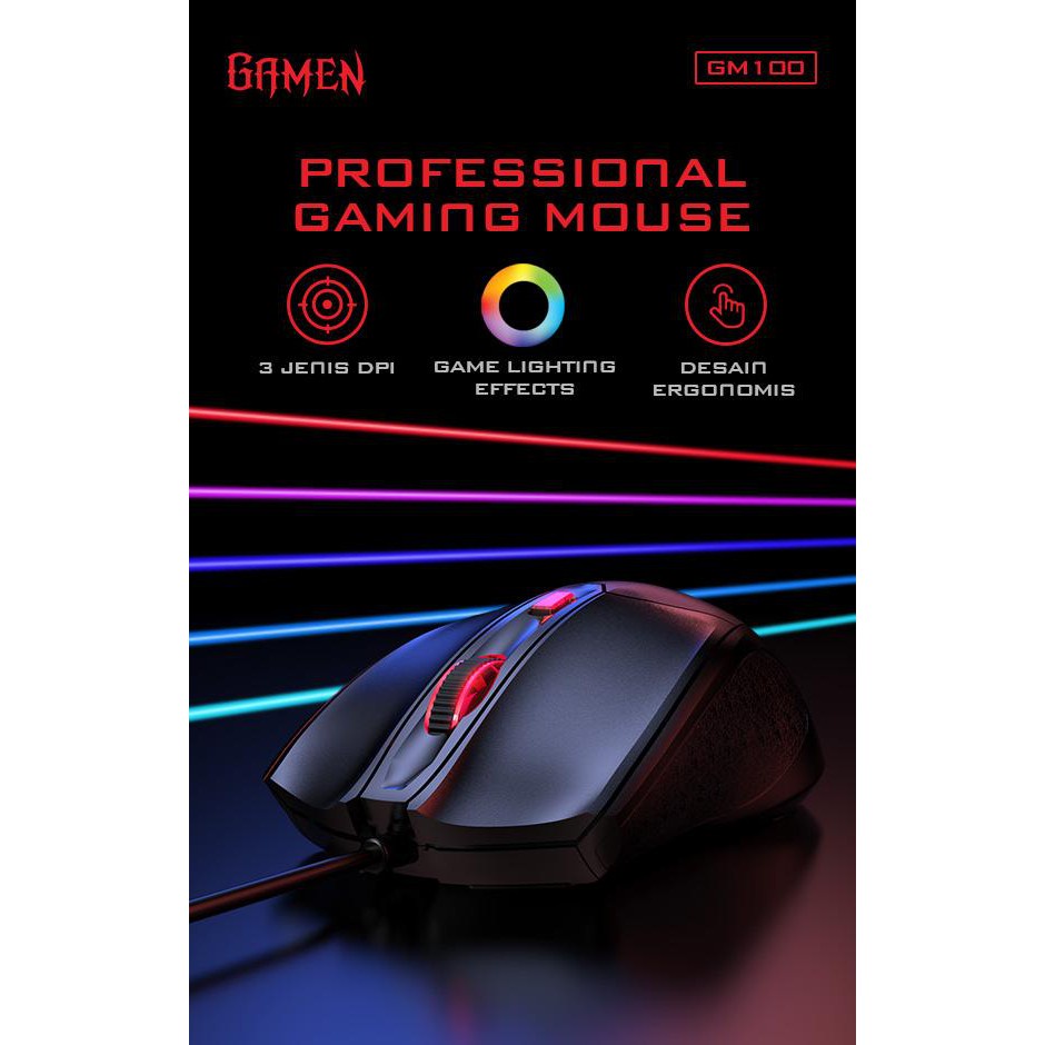 MOUSE GAMING GAMEN GM100 2000 DPI MACRO ULTRALIGHT OPTICAL RGB