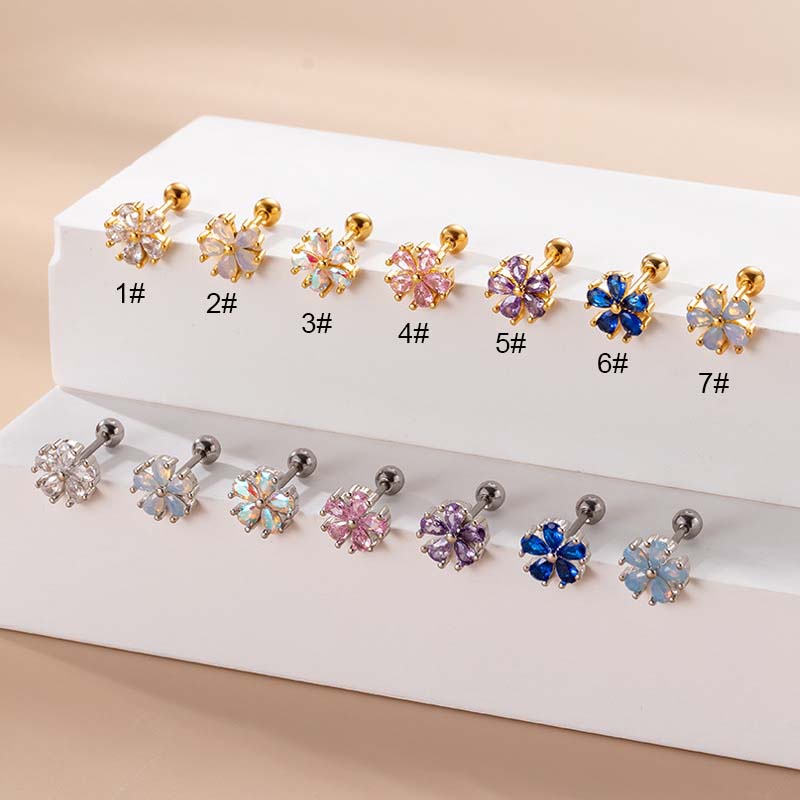 1pc Anting Tindik Tulang Rawan Telinga Desain Bunga Opal Bahan Stainless Steel 20 Gage Dengan Zircon