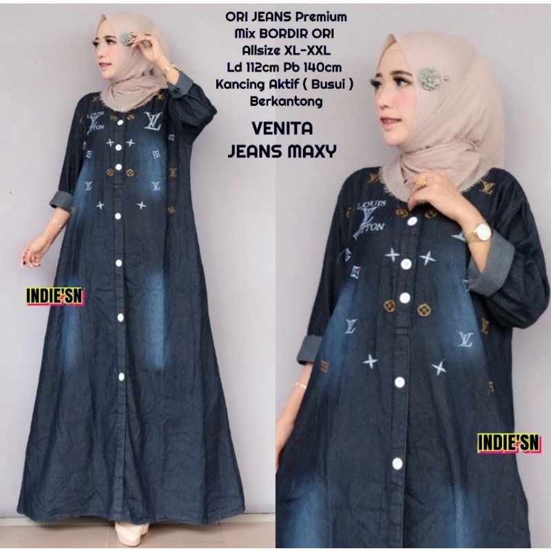 GAMIS JEANS TERBARU 2022 UNTUK WANITA MUSLIMAH DEWASA  BAJU MAXY  KEKINIAN  MODIS DAN TERPOPULER DEN