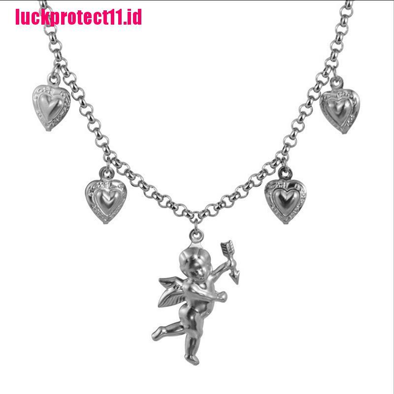 【LUCK】Women Vintage Lucky Fairy Angel Wing Pendant Silver Chain Necklace Jewelry Gift