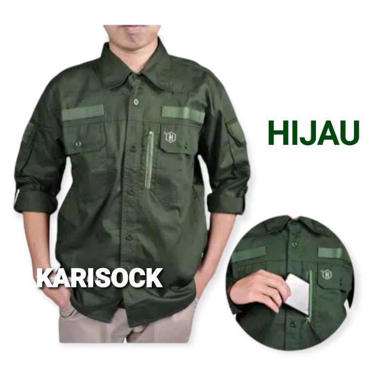 Kemeja tactical lengan panjang outdoor banyak saku kantong pria wanita UNISEX / Kemeja kegiatan / kemeja crew / kemeja hexagon / kemeja kegiatan / kemeja dinas