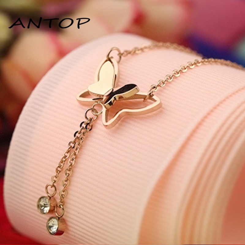 Gelang Kaki Korea Kupu Liontin Retro Wanita Alloy Bracelet Perhiasan Temperamen Ankle Aksesoris ANTOP