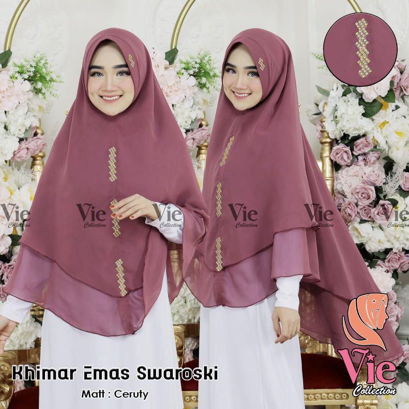 JILBAB KHIMAR CERUTY 2 LAYER SWAROVSKI TERBARU - Hijab Syari Cerruty Jumbo Cantik