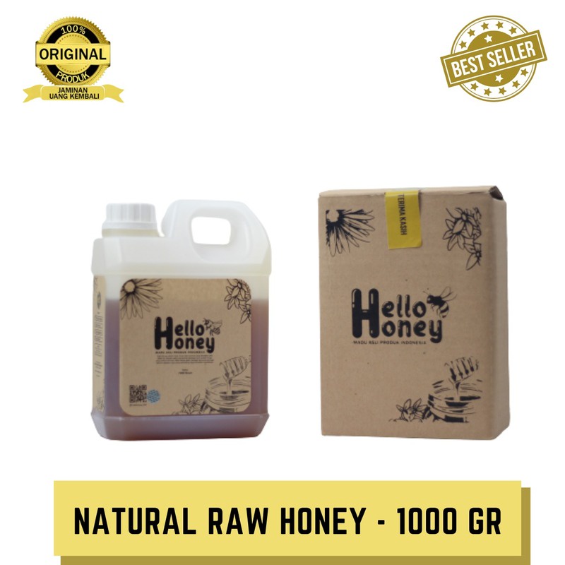 Madu Hello Honey Murni Asli 100% | Madu Manis Berat 1000 gr (1 kg) Natural Raw Honey | Madu Hutan Badui Rasa Uray