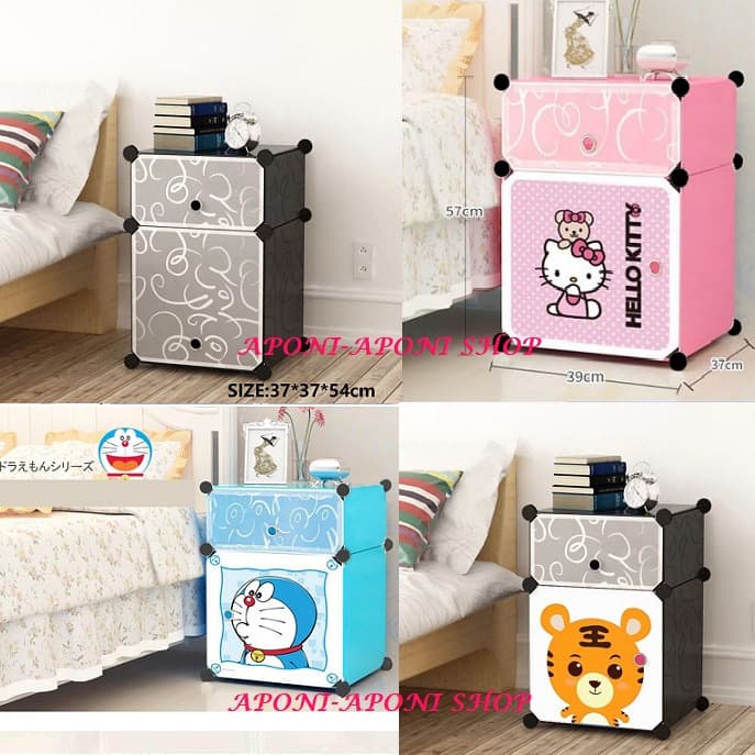 Lemari Pakaian Rak baju Anak Rak buku Rak Serbaguna susun 2 pintu - Kuning