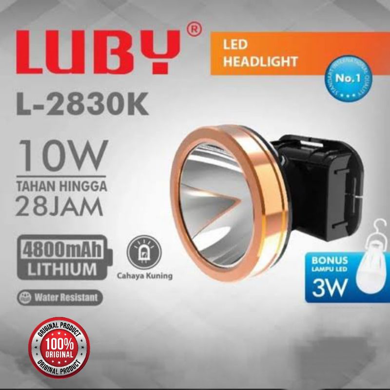 Luby Senter Kepala Headlamp Original 10 Watt L-2830 Diameter Besar