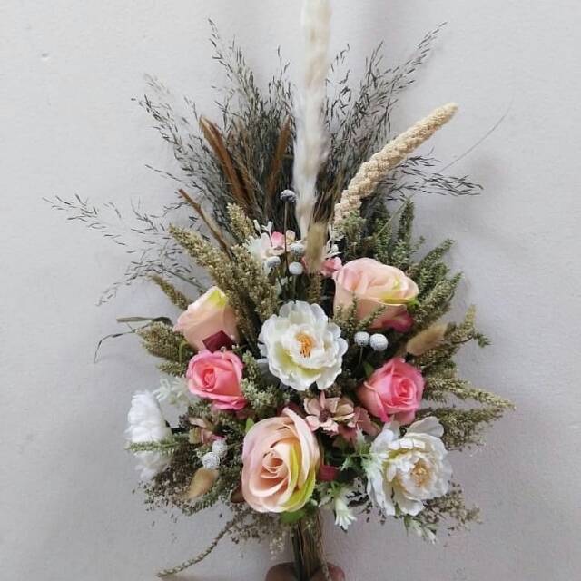 Hand bouquet wedding rustic flower - buket bunga kering - bunga pengantin - bunga mawar buket wisuda