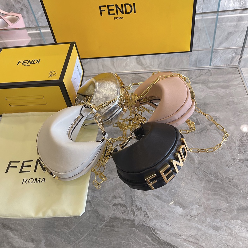 original Nano Fendi Graphy Matte Leather Wrist Bag Vintage Gold Metal Chain Bag