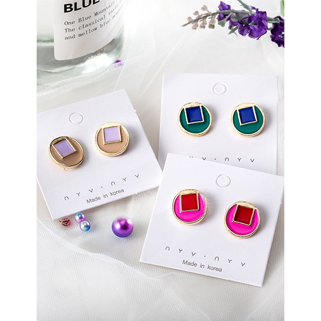 LRC Anting Tusuk Fashion Round Hit Color Glaze Stitching Stud Earrings F65390