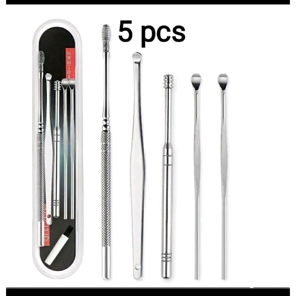 (GS8)Korek Kuping /Alat Pembersih Kotoran Telinga Set Isi 5 Bahan Stainless