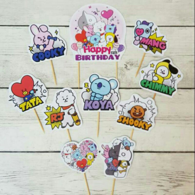 satu set cake topper hiasan kue ulang tahun karakter BT21 BT 21 BTS korea