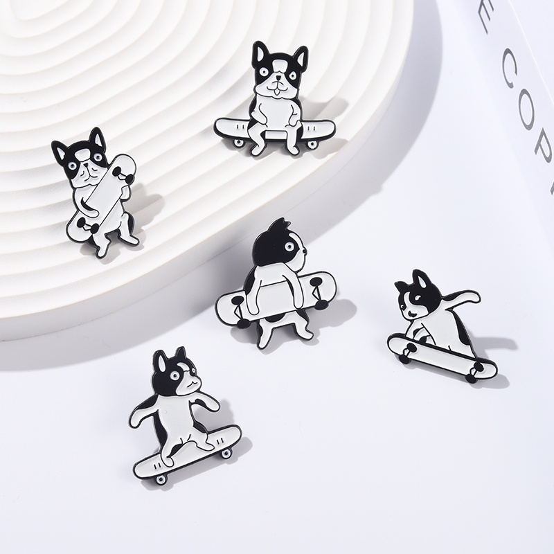 Animal Cartoon Dog Enamel Lapel Pins Dog Skateboard Badge Brooches Jewelry for Backpack Girls Women Clothes