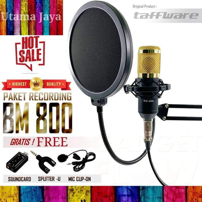 Paket Komplit Mic Condenser BM800 Stand Arm Pop Filter Terbaik