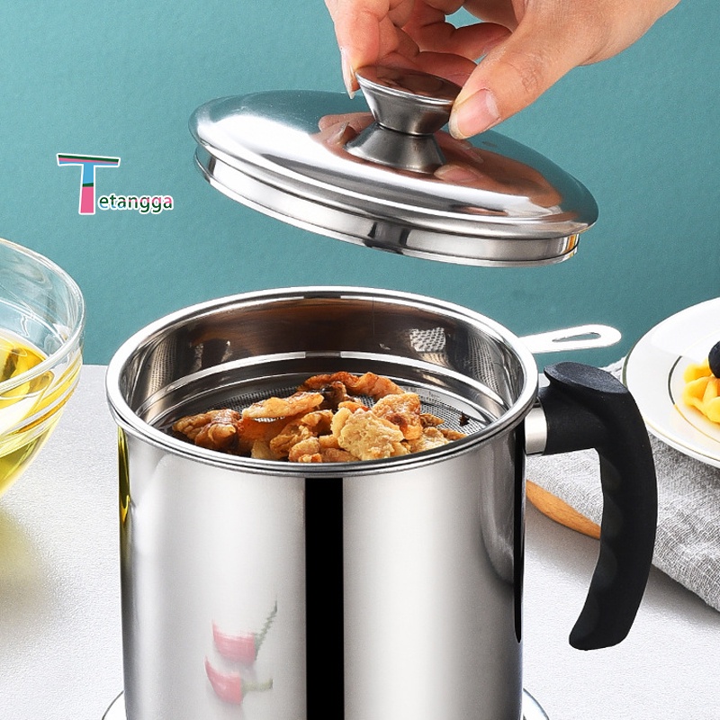 Oil Pot Wadah Saringan Minyak Stainless Steel  + Tutup 1.2L / SARINGAN STAINLESS MINYAK GORENG SISA WADAH JELANTAH