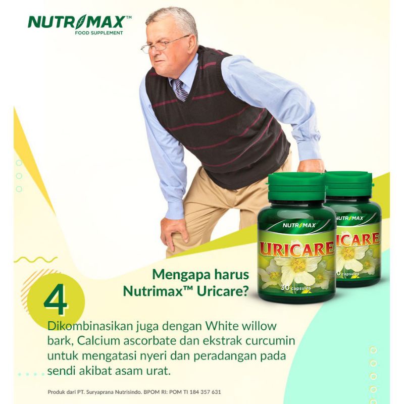 Nutrimax Uricare Isi 30 Vitamin Obat Herbal Penurun Menurunkan Penyakit Kadar Asam Urat Tinggi Alami